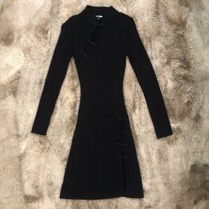 Fashion Nova Adina Black Long Sleeve Ribbed Midi Sweater Dress NWOT